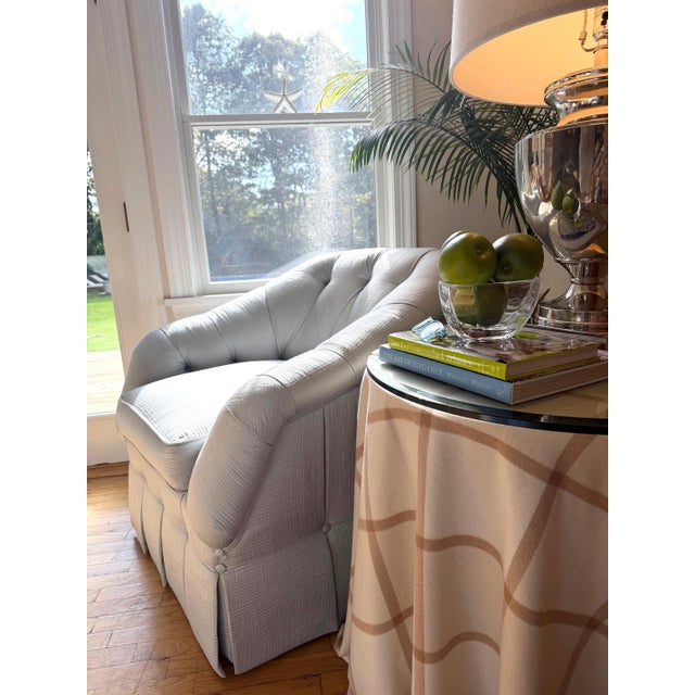 2010s Custom Swivel Tufted Armchair and Ottoman For Sale - Image 5 of 18