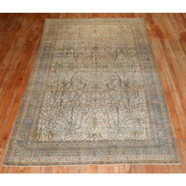 Persian Tabriz Worn Animal Pictorial Rug rug no.j2610 For Sale - Image 10 of 11