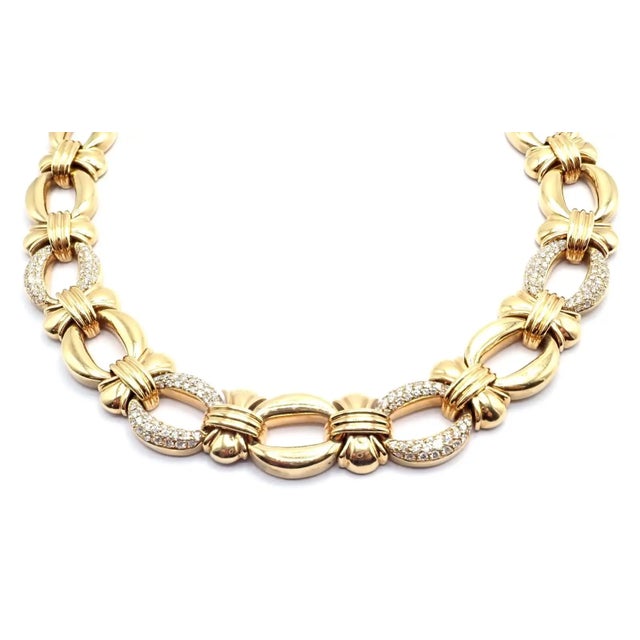 Vintage Bvlgari Bulgari Diamond Yellow Gold Link Necklace For Sale - Image 10 of 11