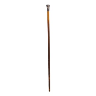 Antique 1887 French Victorian Sterling Silver Oak Wood Cane Walking Stick 35" For Sale