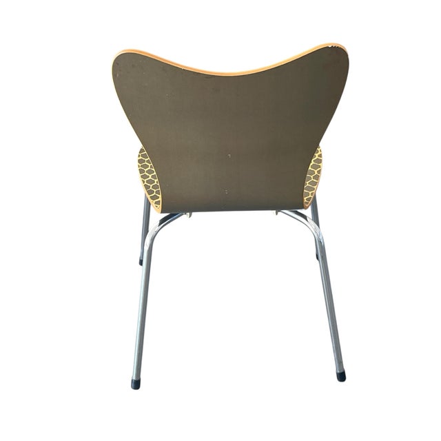 Wood Scoop Back Dining Chairs in Beehive Pattern, Set of Six, West Elm, Modern, Plywood, Chrome For Sale - Image 7 of 8