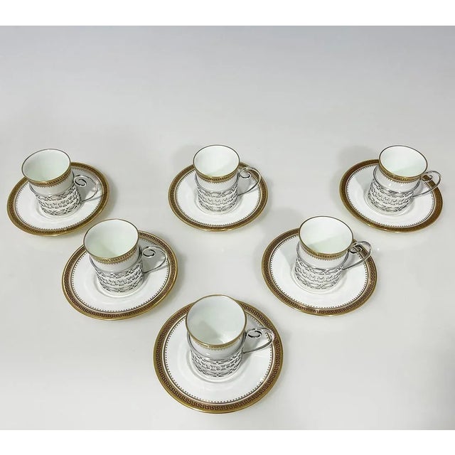 1910s Coffee Cups and Saucers with Silver Cup Holders attributed to Walker & Hall for Wedgwood, 1919 For Sale - Image 5 of 12