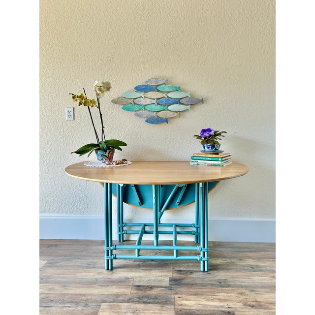 Heywood-Wakefield 1950s Heywood-Wakefield Drop Leaf Dining Table, Refinished in Coastal Aqua For Sale - Image 4 of 10