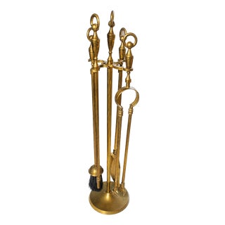 Vintage Brass Fireplace Fireside Tools, 1940s, Set of 5 For Sale
