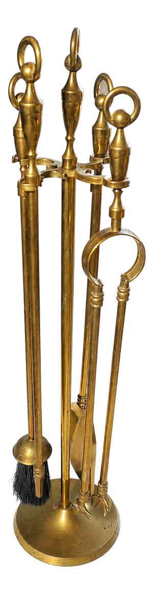 Vintage Brass Fireplace Fireside Tools, 1940s, Set of 5