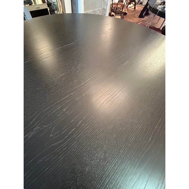 Wood Ebonized Oak Round Dining Table With Columnar Base For Sale - Image 7 of 8