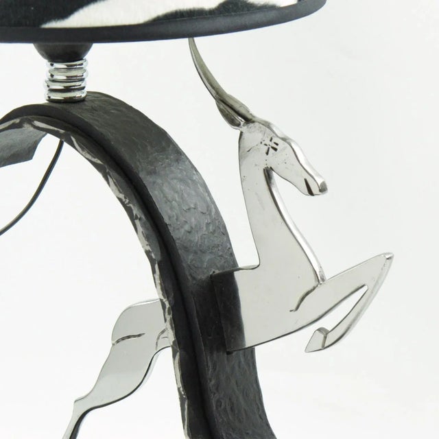 Michel Zadounaisky Art Deco Antelope Wrought Iron and Chrome Table Lamp For Sale - Image 4 of 7