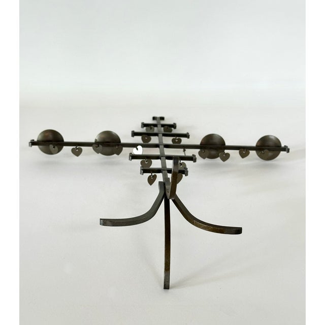 Stone Gray 1960s Swedish Dangling Hearts Steel 4 Candle Candelabra by Gunnar Ander For Sale - Image 8 of 16