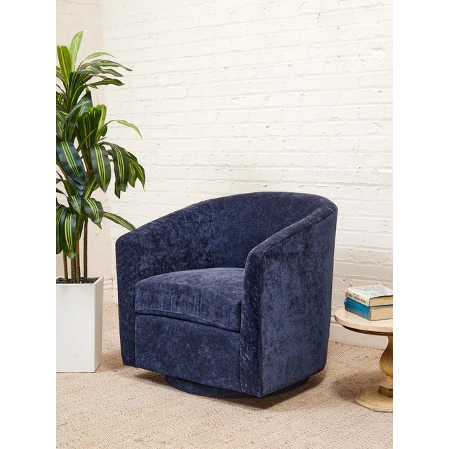 Blue Mid 20th Century Blue Chenille Swivel Chair For Sale - Image 8 of 9