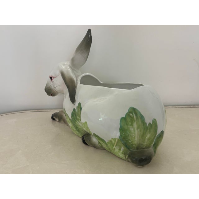 1980s Large Italian Ceramic Rabbit With Cabbage Planter Cachepot For Sale - Image 9 of 10