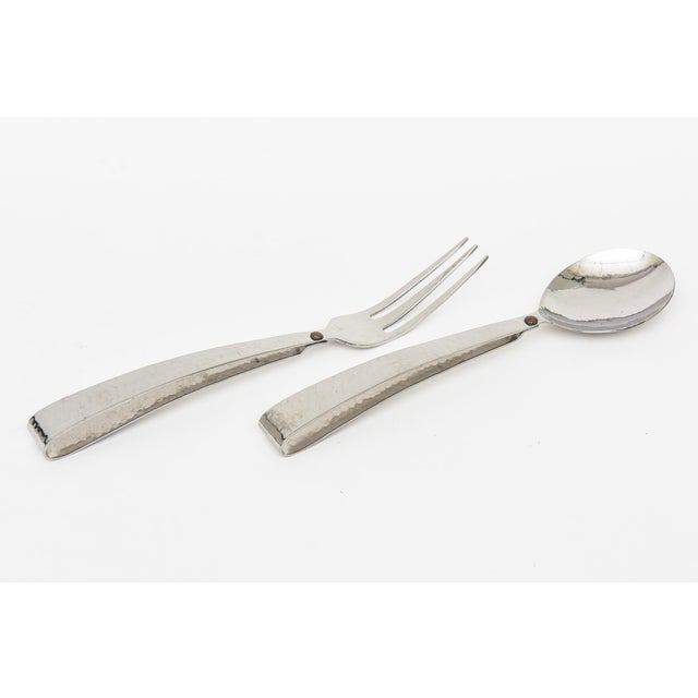 These lovely hand hammered silver-plate salad servers or serving pieces have an elongated loop in the back. They have a...