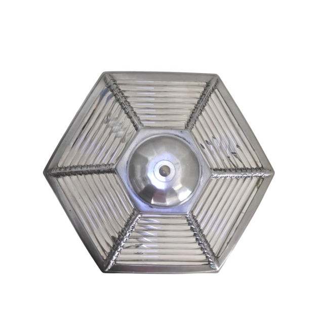 Small Art Deco Six Sided Glass and Aluminum Chandelier For Sale - Image 4 of 17