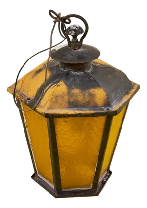 Antique Lantern in Iron and Amber Glass