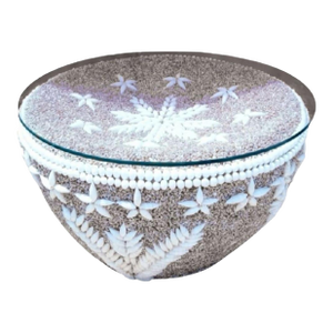 Custom Made Vintage Coastal Seashell Encrusted Round Tropical Coffee Table
