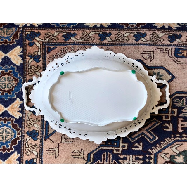 Metal Pierced White Enamel Italian Metal Basket For Sale - Image 7 of 9