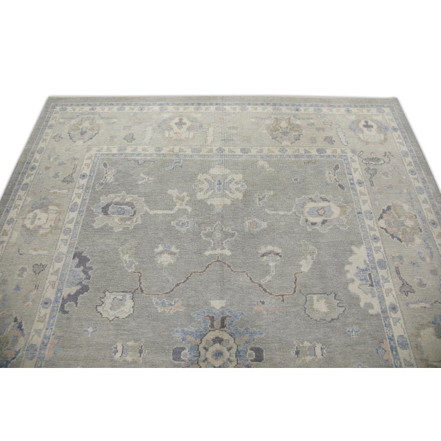 Turkish Oushak Rug Olive Green & Soft Blue Handwoven Wool Rug 7'9" X 10'1" For Sale In Houston - Image 6 of 8