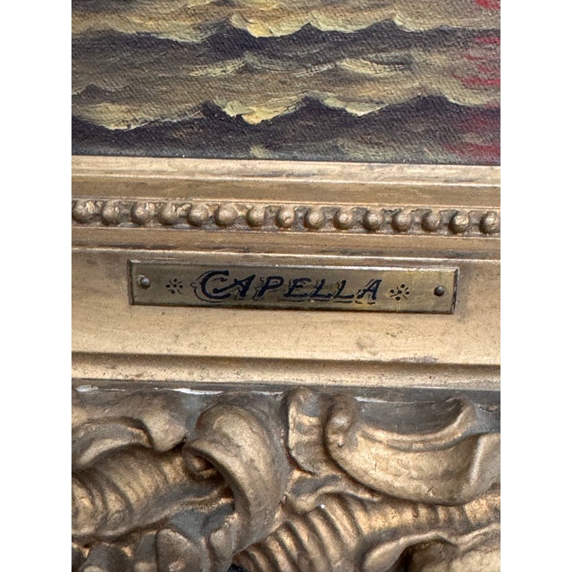 Brown Capella Signed Moonlit Sailboat Seascape Oil Painting For Sale - Image 8 of 12