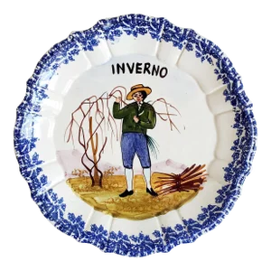 Vintage Bassano Hand Painted Italian Faience Plate, Inverno (Winter)