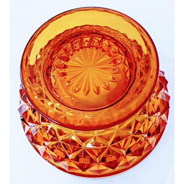 1950s Heavy Amberina Glass Diamond Point Pattern Covered Candy Dish For Sale - Image 10 of 13