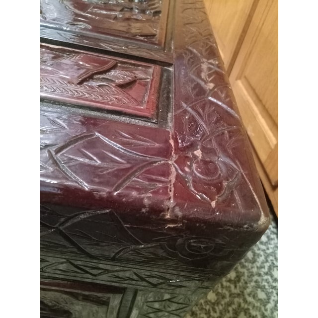 Burnt Umber Mid-Century Chinese Carved Camphor Wood Storage Trunk For Sale - Image 8 of 12