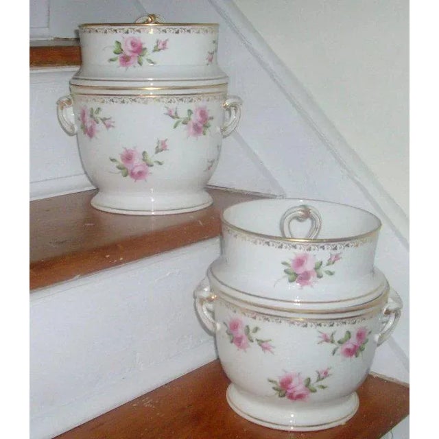 19th Century French Empire Locre Old Paris Porcelain Rose Vase Shape Fruit Coolers - A Pair For Sale In New York - Image 6 of 11