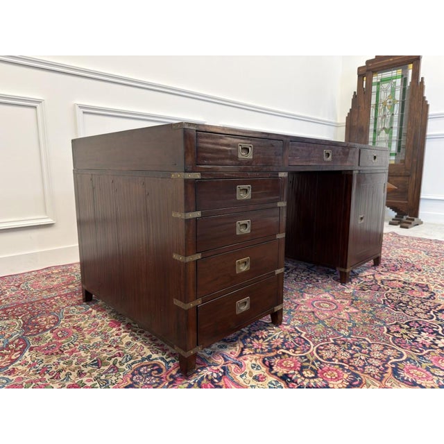 Mid-Century Modern English Campaign Style Desk For Sale - Image 3 of 16