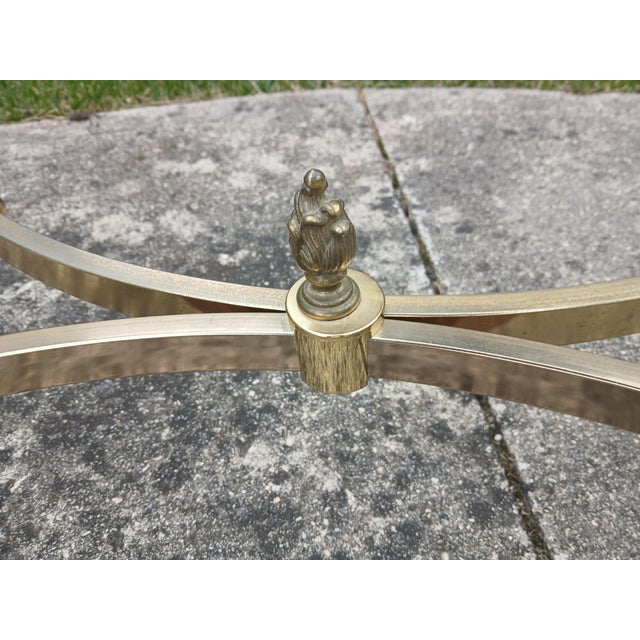 Metal Vintage Ethan Allen Oval Brass Glass Coffee Table For Sale - Image 7 of 11