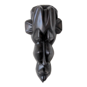 Vintage African Abstract Wood Wall Sculpture – Hand-Carved Black Modernist Tribal Art Face