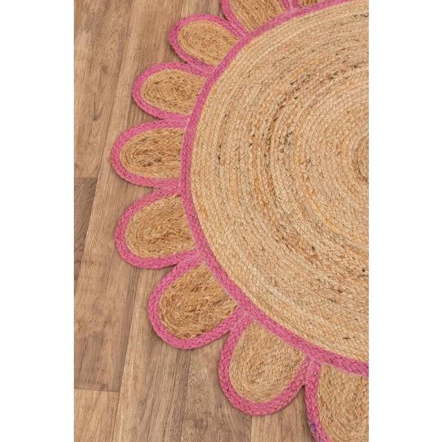 Pink Round Jute Scallop Rug 4'x4' Chairish