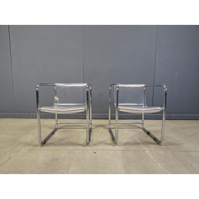 Acrylic Glass and Tubular Chrome Armchairs, 1970s, Set of 2 For Sale - Image 9 of 13