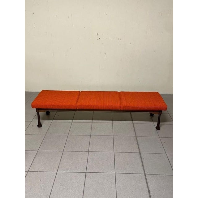 Long Bench in Stained Wood and Fabric, 1960s For Sale - Image 15 of 15