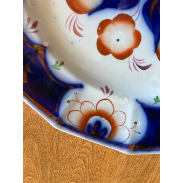 Antique 9 inch plate hand painted Gaudy Dutch Ironstone dinner plate c. 1850-65 in the Pinwheel pattern and 14 sides....