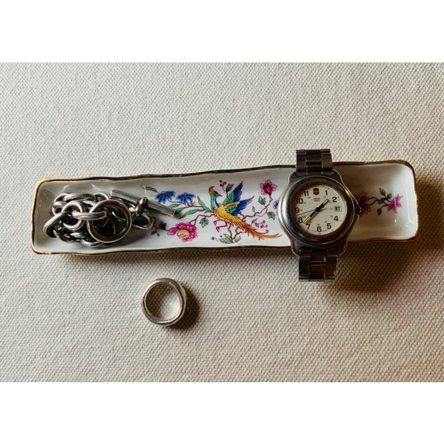 Antique Hammersley Fine Bone China Pen Tray, Bird of Paradise Chinoiserie, Gold Rim, Made in England, Circa 1900–1920 For Sale - Image 6 of 18