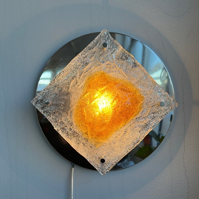 Beautiful Mazzega style flush mount sconce with Murano glass shade and chrome mounting. Italian mid century classic from...