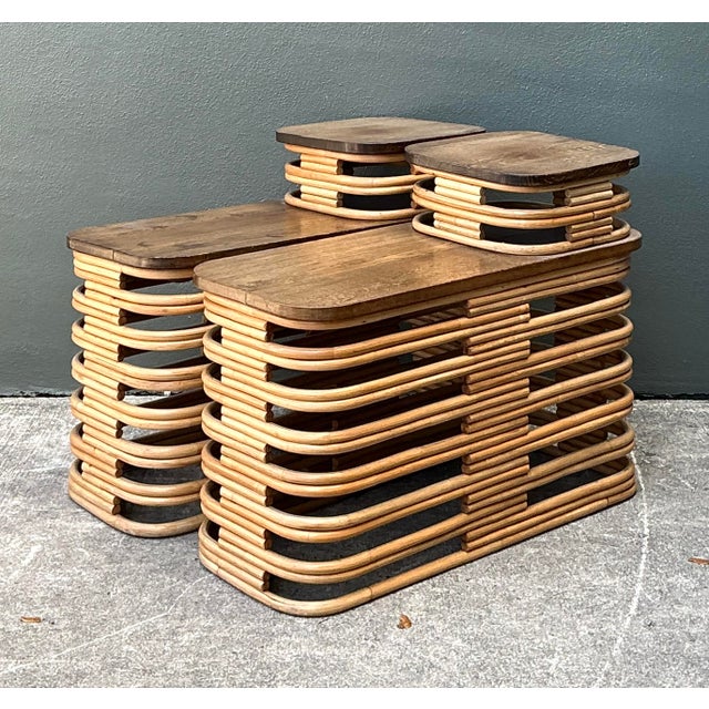Vintage Stacked Rattan Side Tables After Frankl - A Pair For Sale In West Palm - Image 6 of 12
