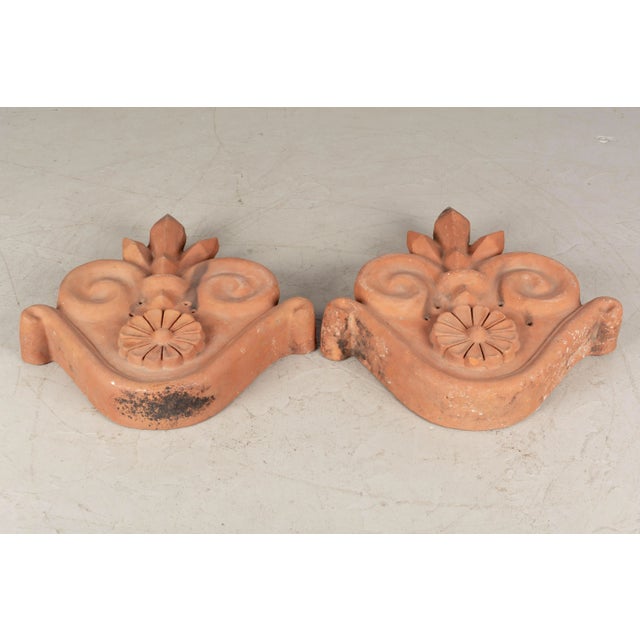 French Country French Terra Cotta Roof Ornaments - a Pair For Sale - Image 3 of 5
