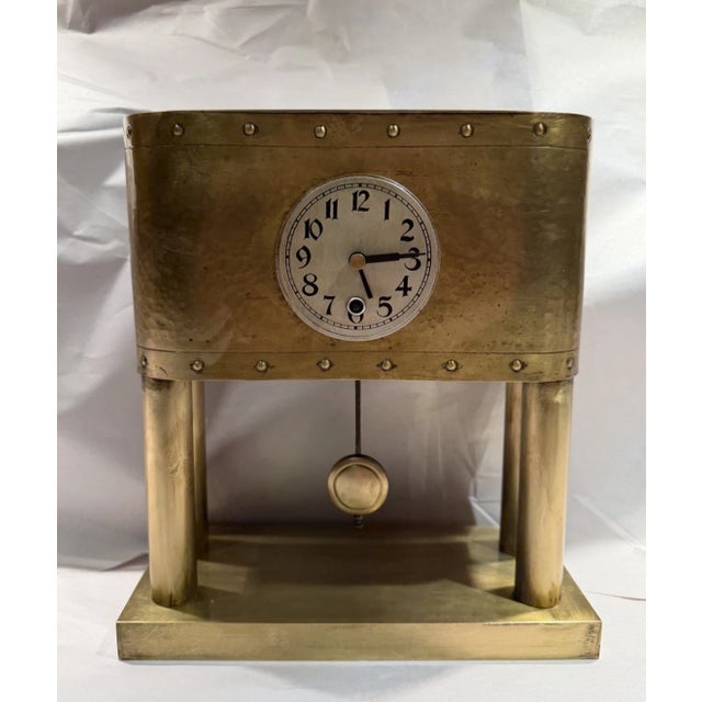 Metal Antique German Arts & Crafts Portico Clock For Sale - Image 7 of 12