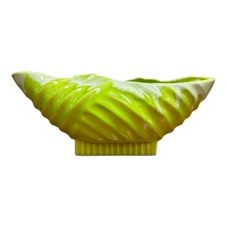 Vintage Hollywood Ceramics California Lime Green Shell Centerpiece Bowl, Mid-Century Modern For Sale