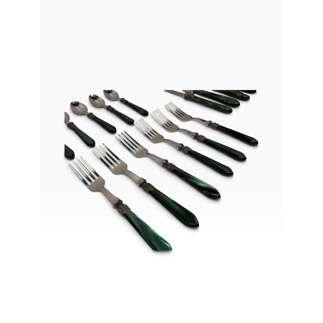 1990s Vintage Jean Couzon "Galaxy-Green" Flatware Set - 29 Pieces For Sale - Image 5 of 9
