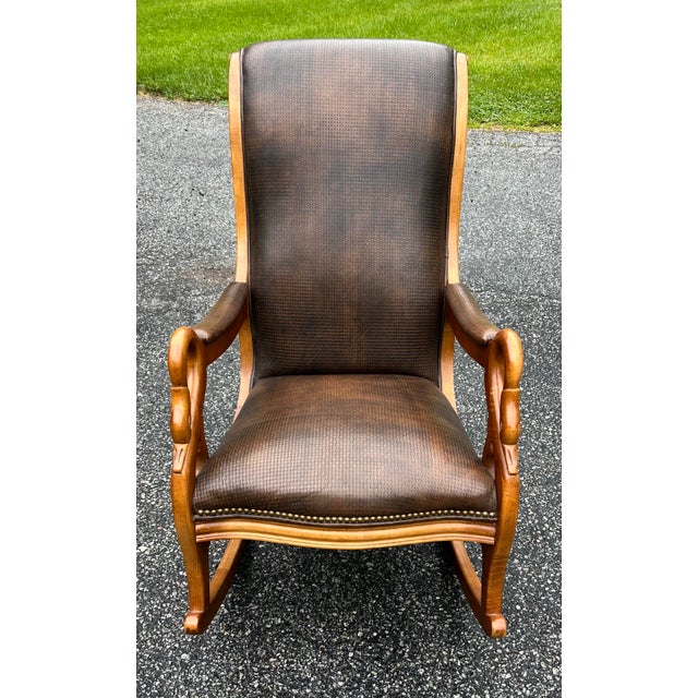 Custom made Victorian inspired swan rocking chair by the craftsmen at Walter Smithe. Crafted in solid maple with gorgeous...
