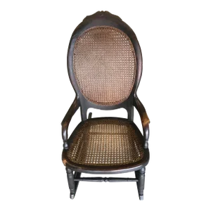 Antique Early 1900 Victorian Walnut Caned Rocker