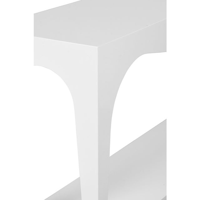 2020s Matthew Izzo Home Laverne Glossy White Lacquer Two Tier Console Table With Antique Brass Feet And For Sale - Image 5 of 8