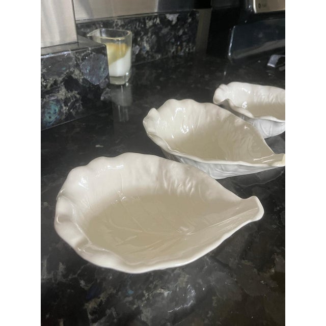 Vintage Majolica-Style White Cabbage Leaf Dessert Bowls, set of 12 For Sale - Image 9 of 11