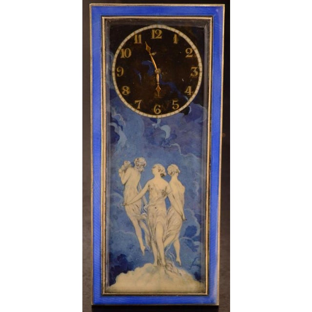 20th Century Art Nouveau Silver Clock with Blue Glaze For Sale - Image 4 of 5