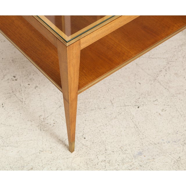 Italian Two-Tiered Cocktail Table With Bronze Trim on Tapered Legs For Sale In New York - Image 6 of 7