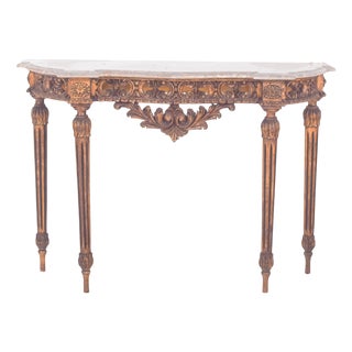 Portuguese Gilded Carving Side Table with Marble Top For Sale