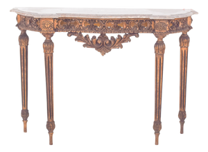 Portuguese Gilded Carving Side Table with Marble Top