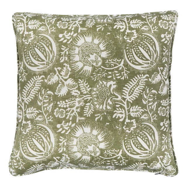 Schumacher Pomegranate Print 20" Pillow In Olive For Sale