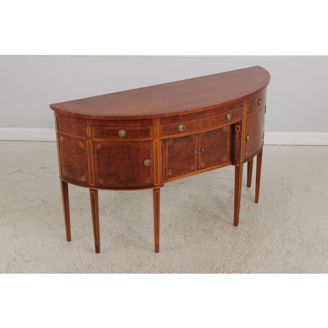 Traditional Federal Style D-Shape Walnut Inlaid Demi-Lune Server Sideboard For Sale - Image 3 of 18