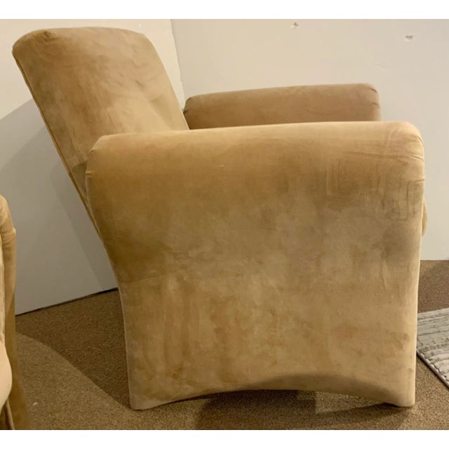 Mid-Century Modern Style Camel Velvet Lounge Chairs Pair For Sale In Atlanta - Image 6 of 7